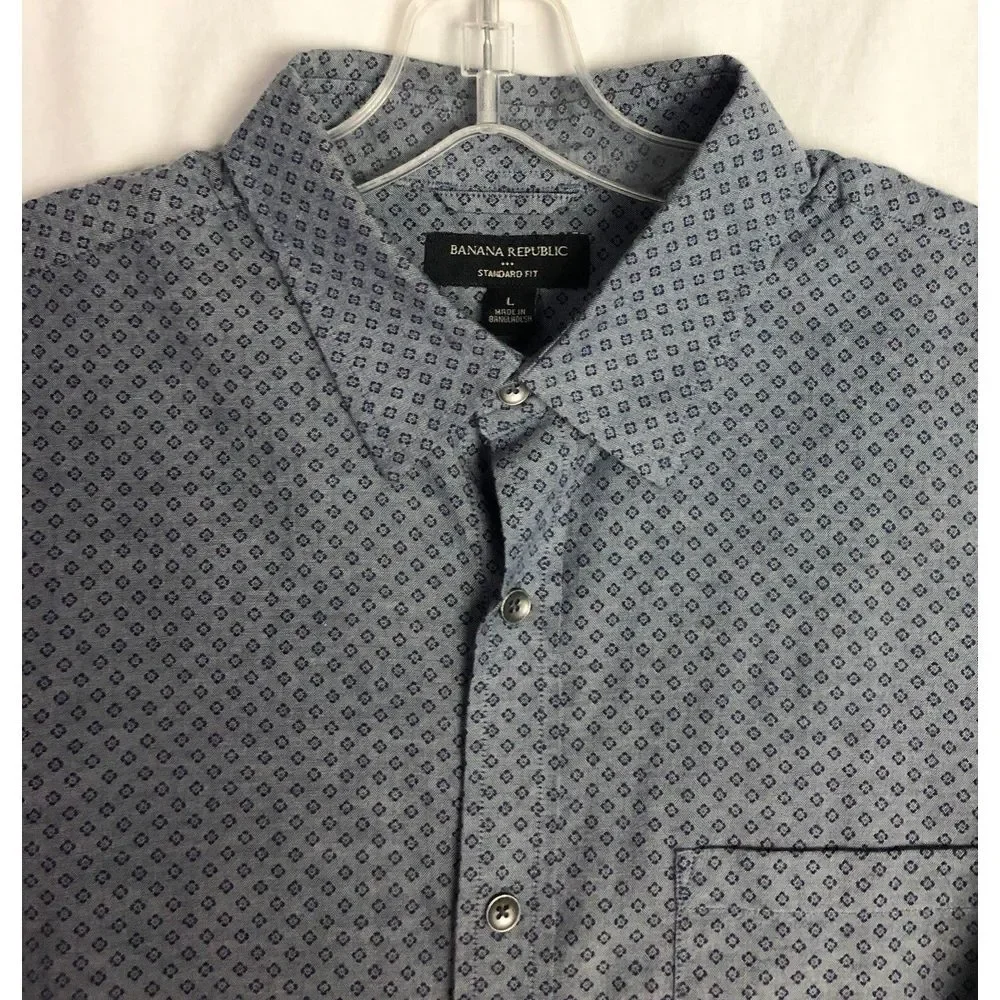 Banana Republic Standard Fit Shirt Mens Size L Blue Cotton Long Sleeve Geometric